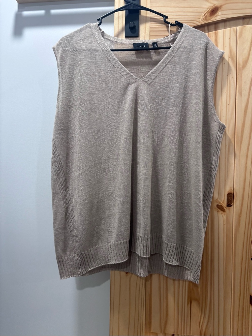 Cyrus Beige V-Neck Sleeveless Knit Tank